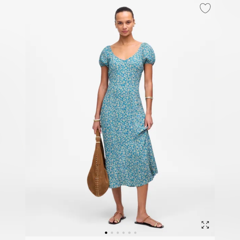 Madewell Blue Cap-Sleeve Floral Midi Dress